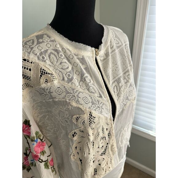 NWOT Free People Ivory Combo Making Harmony Embroidered Bodysuit Blouse- SML - Picture 5 of 10